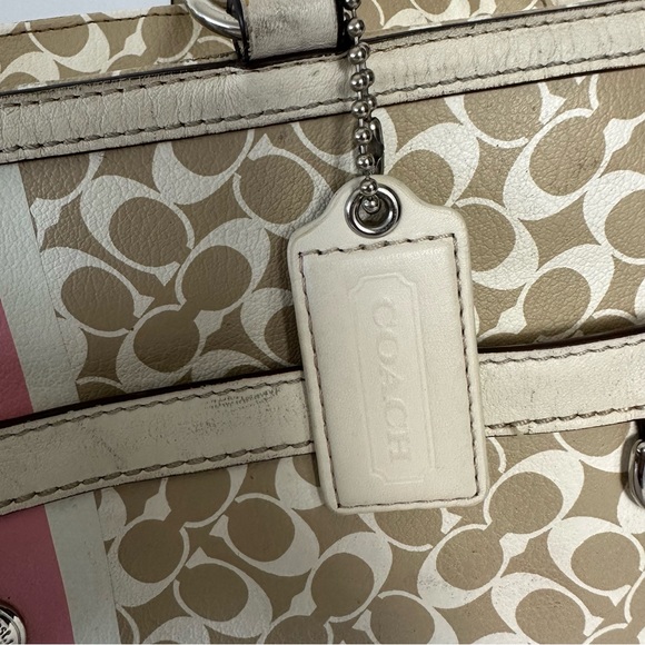 Coach Chelsea Heritage Stripe Diaper Multi-Use Bag Pink Beige Large - Picture 11 of 16